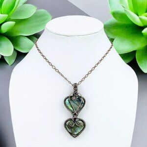 Labradorite ✦ Wire-Wrapped Heart Pendant ✦ Copper Design Crystal Necklace 3.3" N